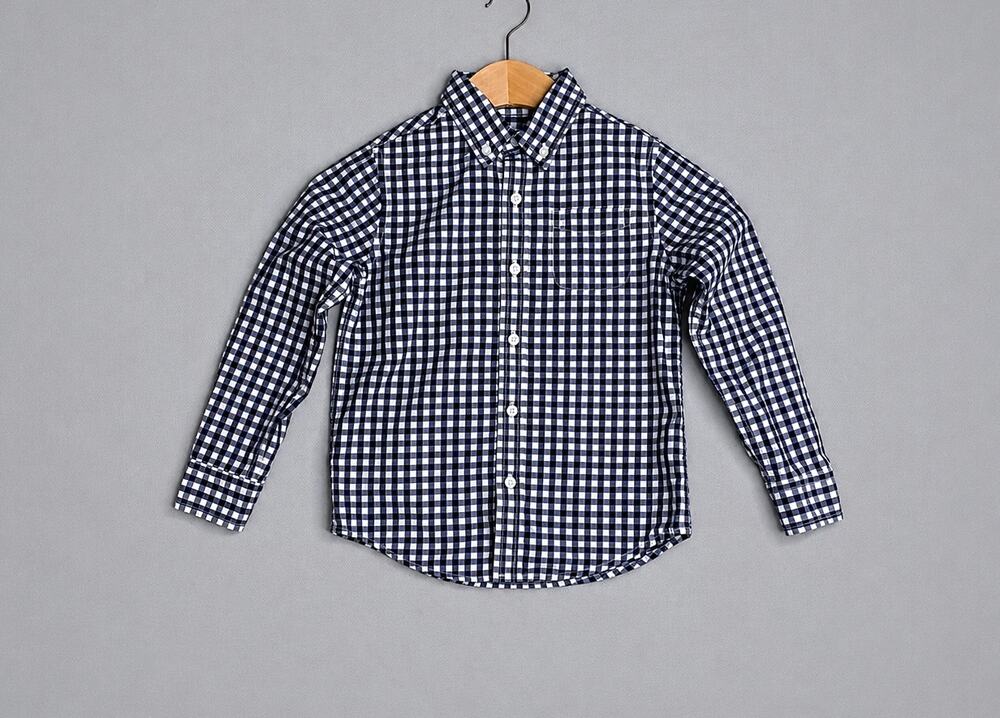 Janie & Jack Navy Blue/White Gingham Button Collar Long Sleeve Shirt Boys 4 Yrs